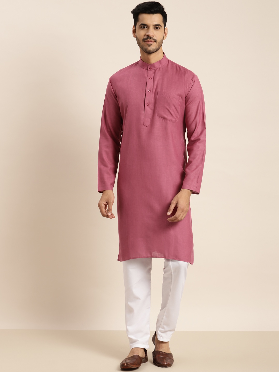 

Anug by SOJANYA Men Coral Pink Kurta with Churidar