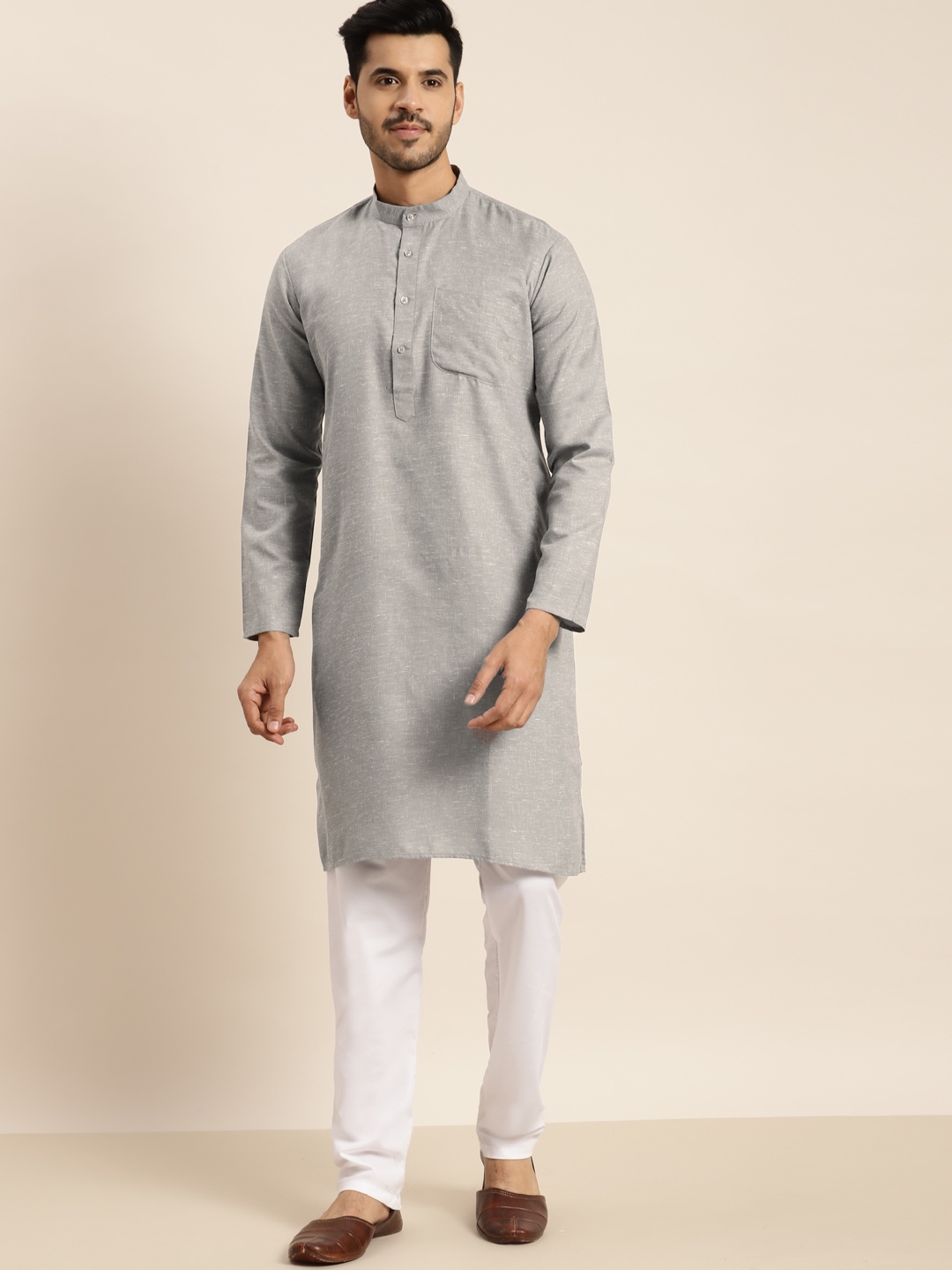

Anug by SOJANYA Men Grey Kurta with Churidar