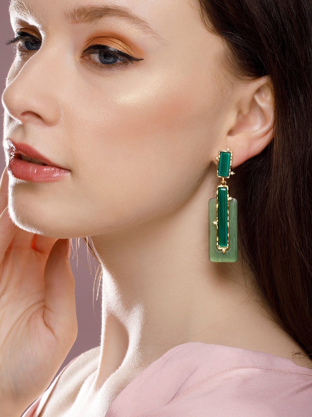 

Rubans Voguish Green & Gold-Plated Geometric Drop Earrings