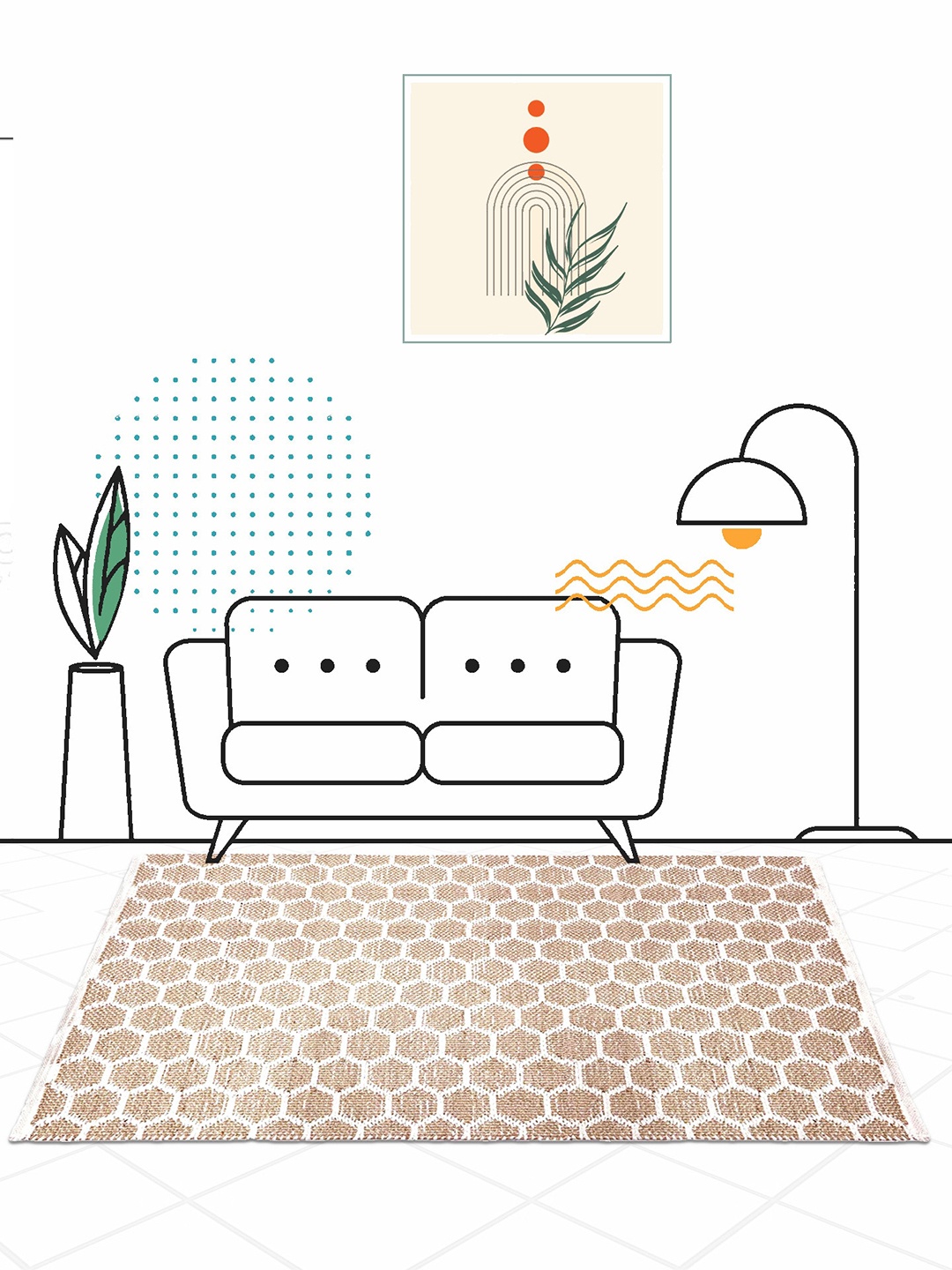 

HABERE INDIA Beige & White Woven Jute Geometric Printed Carpet