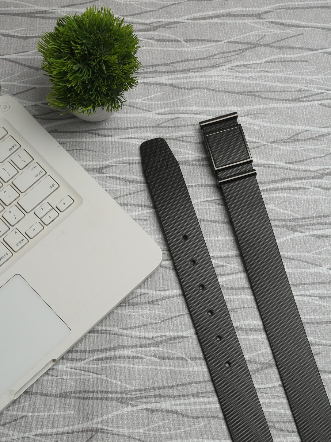 

Carlton London Men Grey Solid Leather Belt
