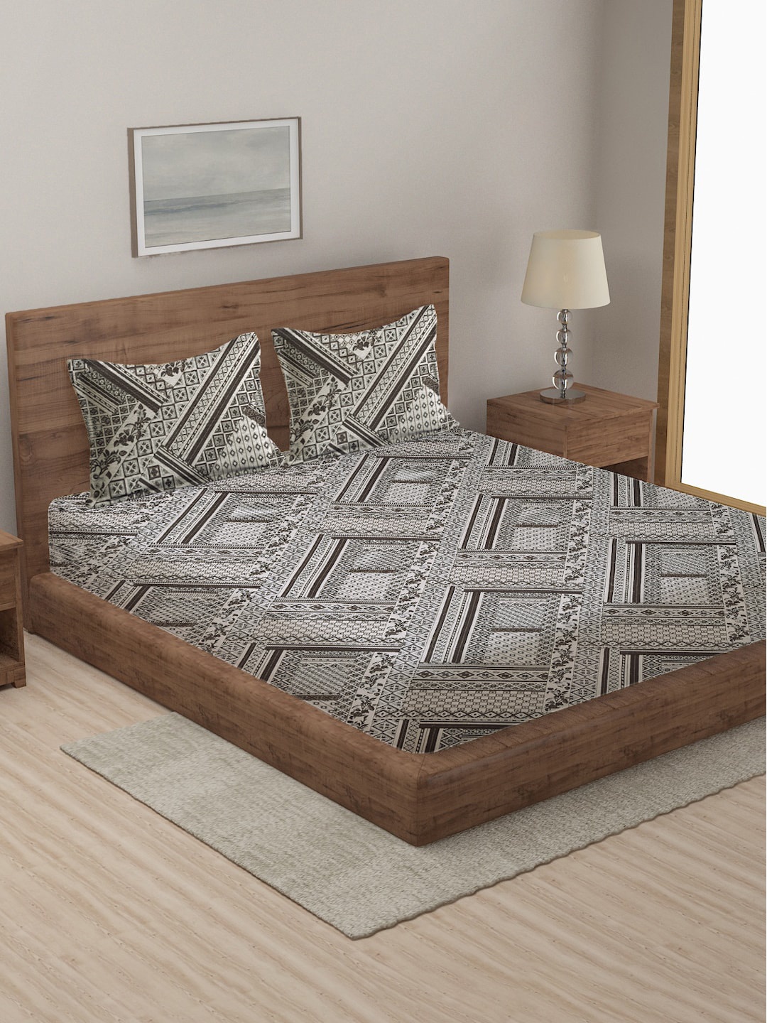 

MULTITEX Coffee Brown & White Ethnic Motifs Double Queen Cotton Bed Covers