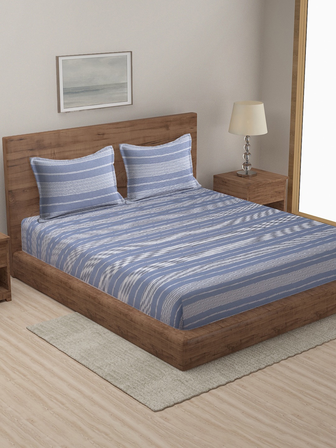 

MULTITEX Blue Geometric Printed Cotton Bed Covers