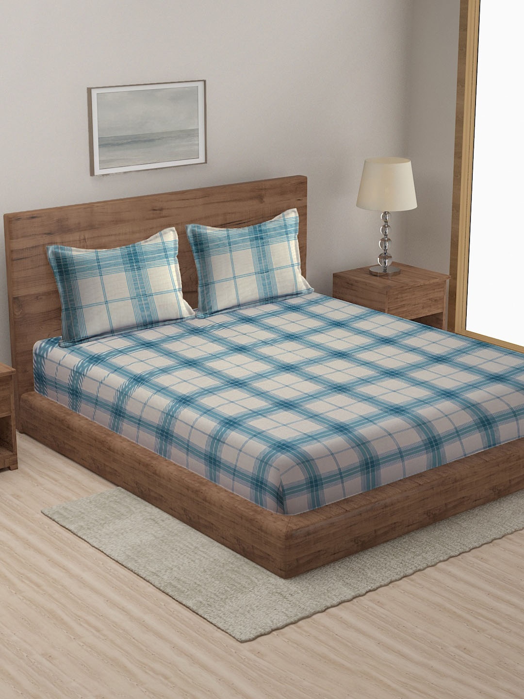 

MULTITEX Blue & White Checked Cotton Bed Covers
