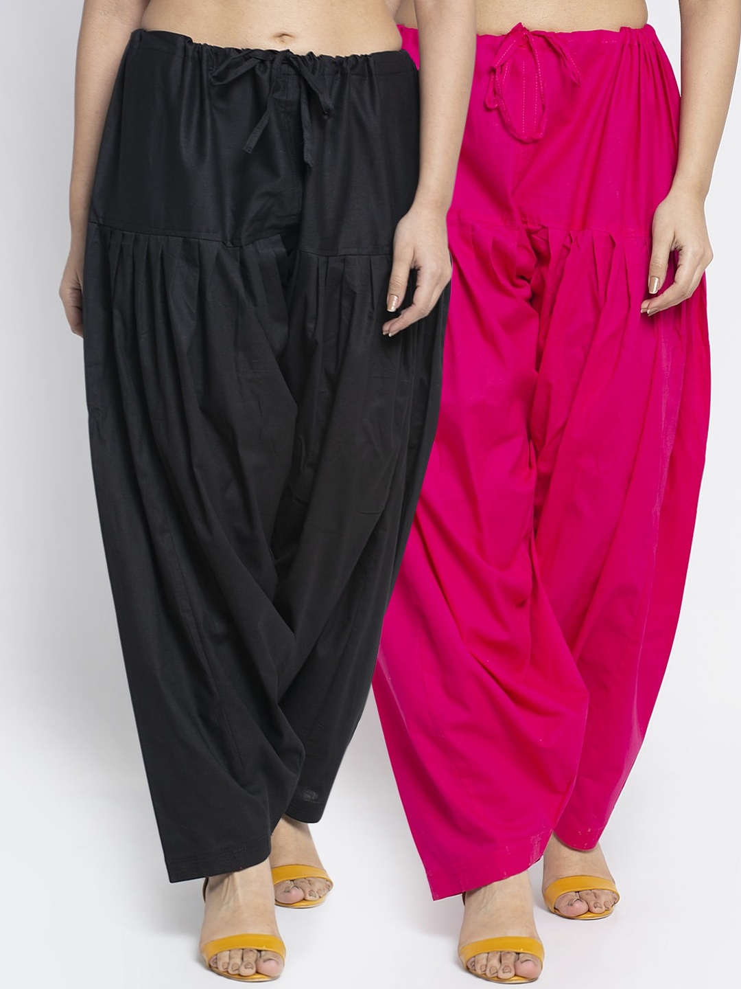 

Jinfo Women Pack Of 2 Solid Pure Cotton Loose-Fit Salwars, Black