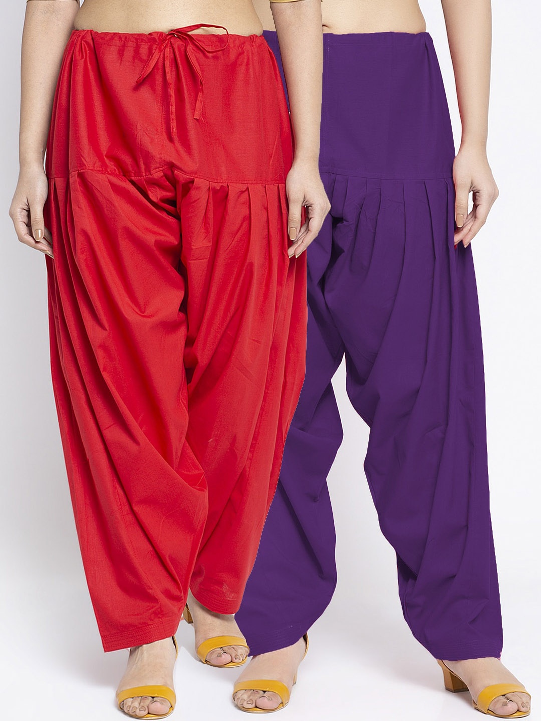 

Jinfo Women Pack Of 2 Solid Pure Cotton Salwars, Red