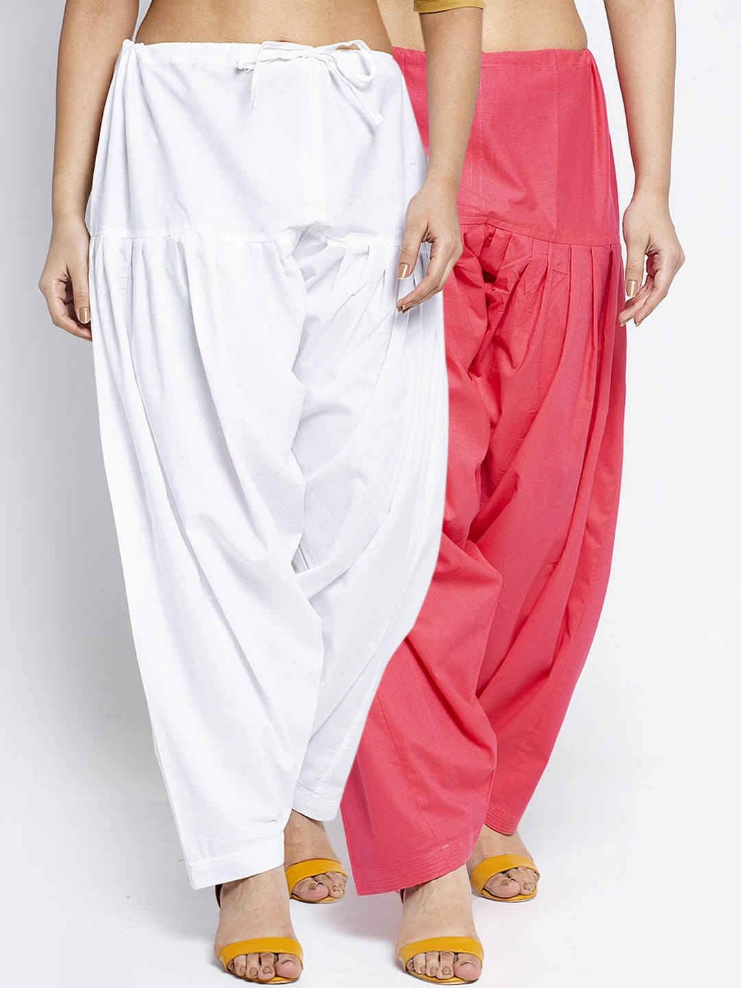 

Jinfo Women White & Pink Pack Of 2 Solid Cotton Salwar