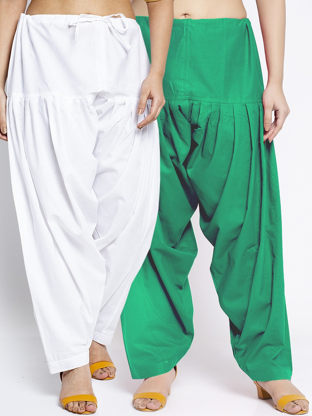 

Jinfo Women Pack of 2 White & Green Solid Cotton Salwar