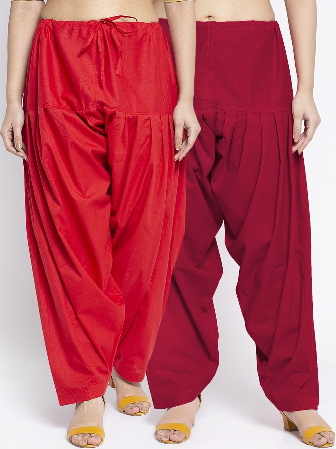 

Jinfo Women Pack Of 2 Solid Pure Cotton Loose-Fit Salwar, Red