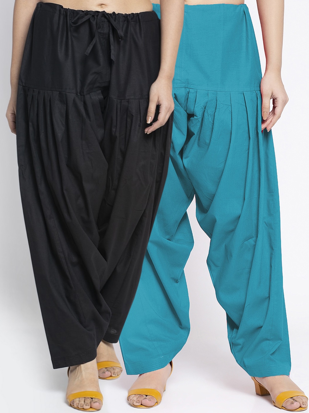 

Jinfo Women Pack Of 2 Pure Cotton Loose-Fit Salwars, Black