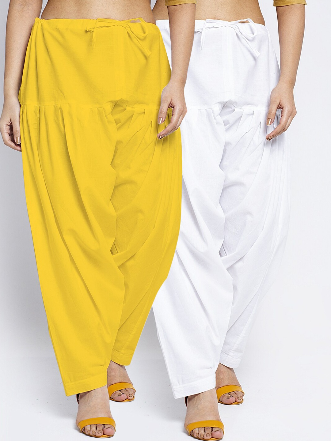 

Jinfo Women Pack Of 2 Solid Pure Cotton Loose-Fit Salwar, White