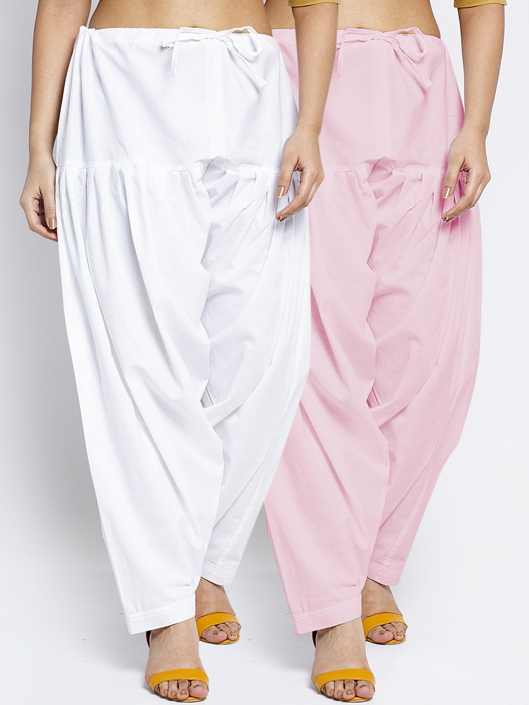 

Jinfo Women Pack Of 2 White & Pink Solid Cotton Salwars