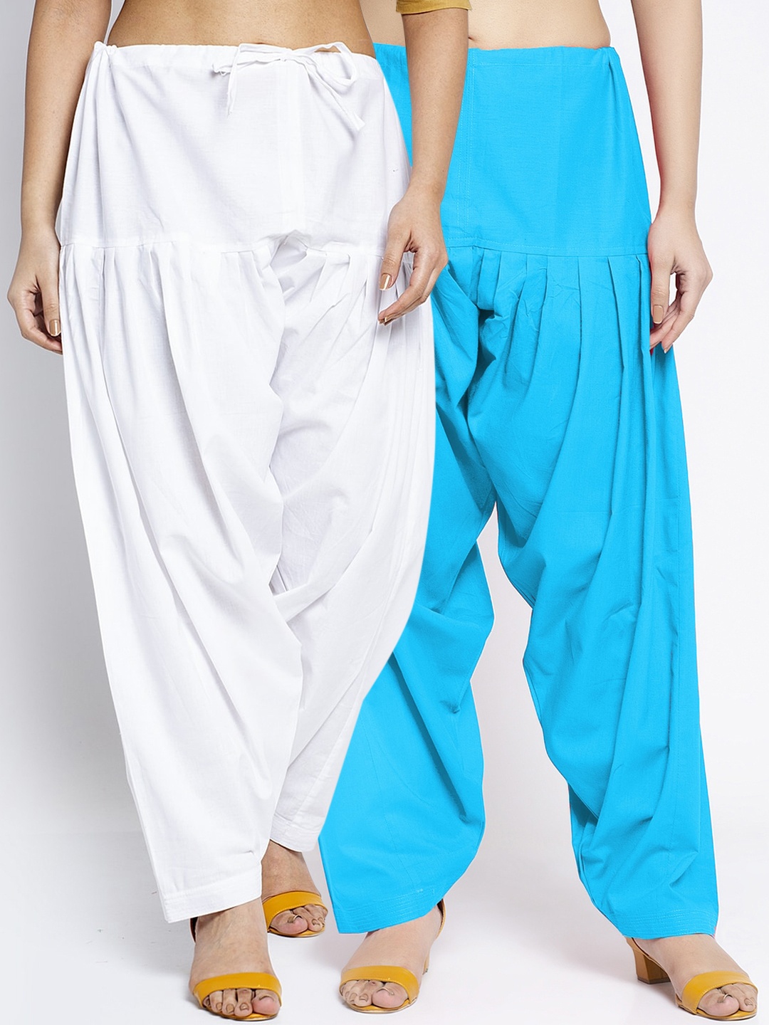 

Jinfo Women White & Sea Green Pack Of 2 Solid Cotton Loose-Fit Salwar