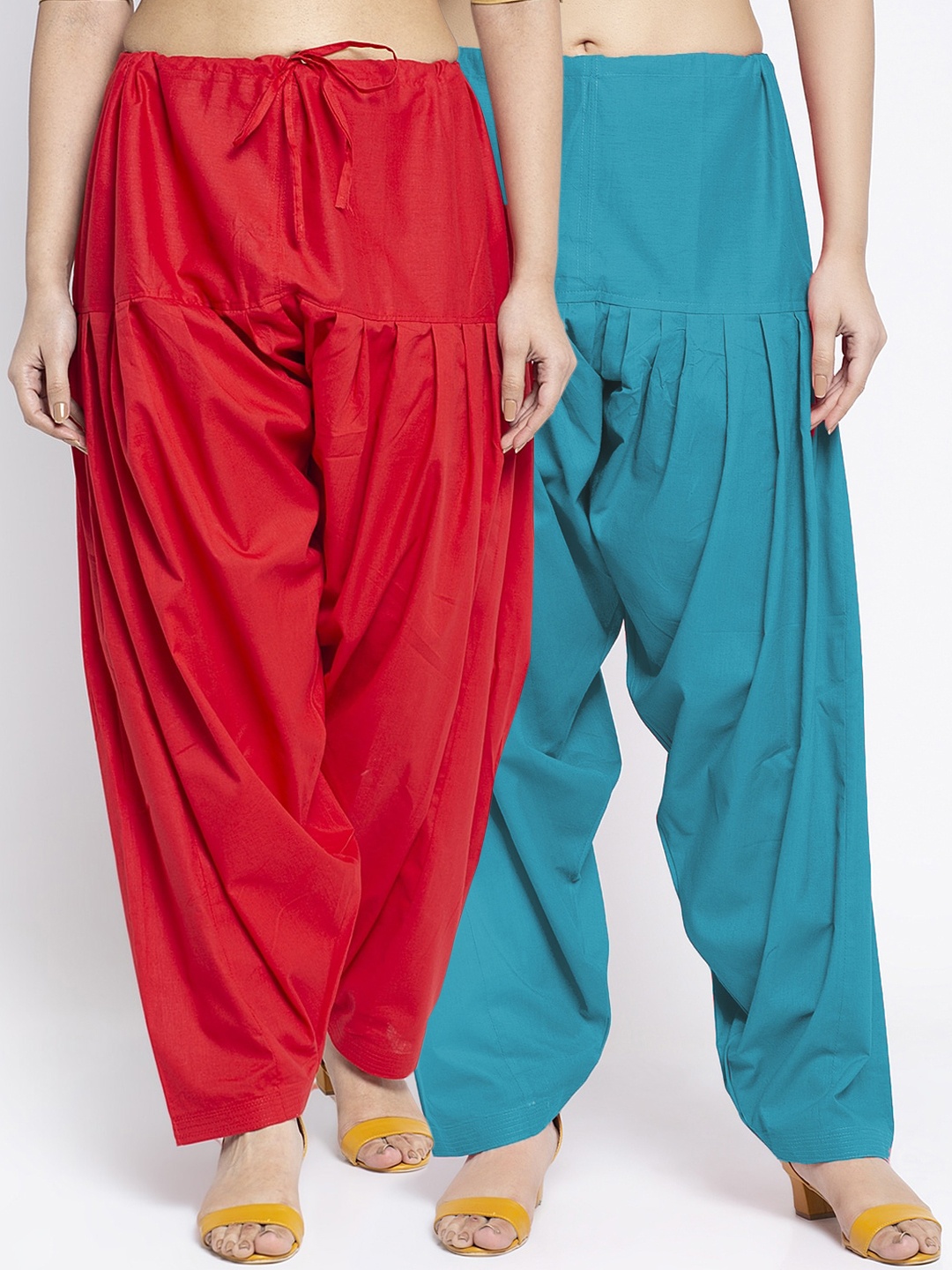 

Jinfo Women Pack Of 2 Red & Blue Loose Fit Solid Cotton Salwar