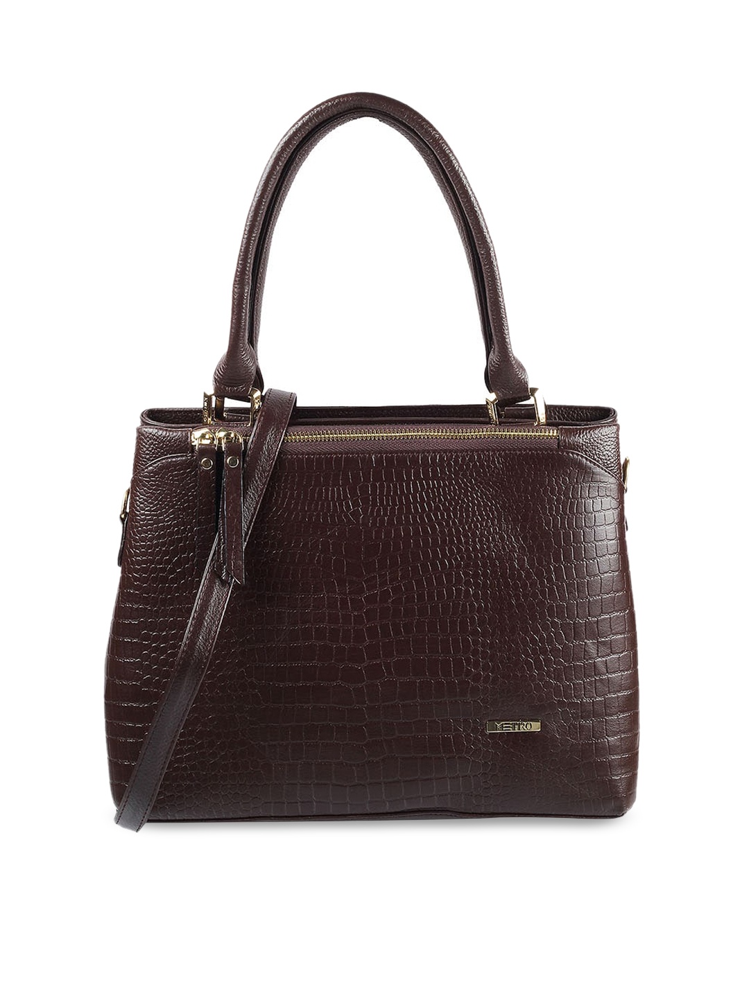 

Metro Brown Textured Leather Structured Handheld Bag