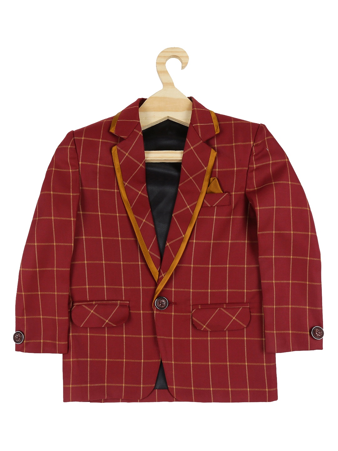 

Jeetethnics Boys Maroon & Yellow Checked Single-Breasted Blazer