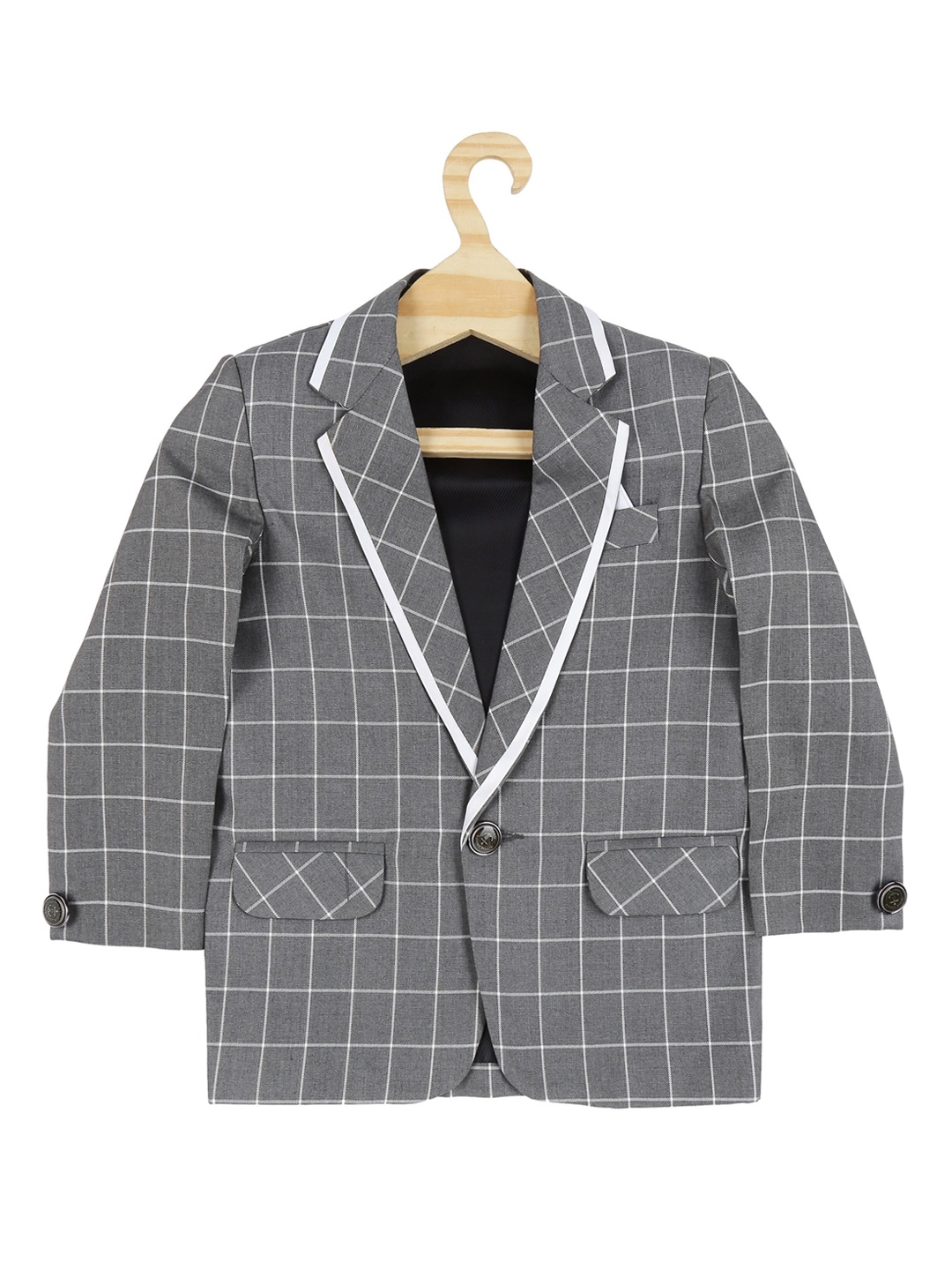 

Jeetethnics Boys Grey Checked Single Breasted Blazer