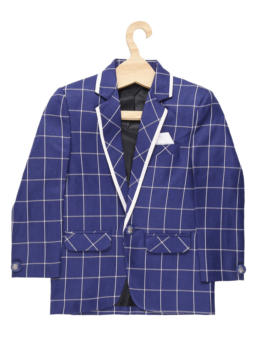 

Jeetethnics Boys Navy Blue Checked Single-Breasted Breasted Blazers