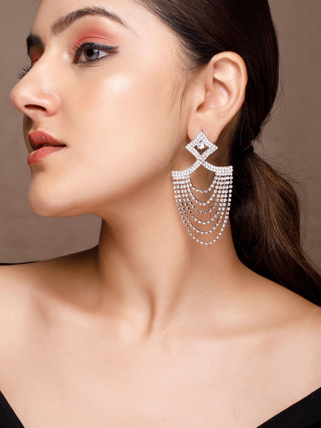 

TOKYO TALKIES X rubans FASHION ACCESSORIES Silver-Toned Geometric Drop Earrings