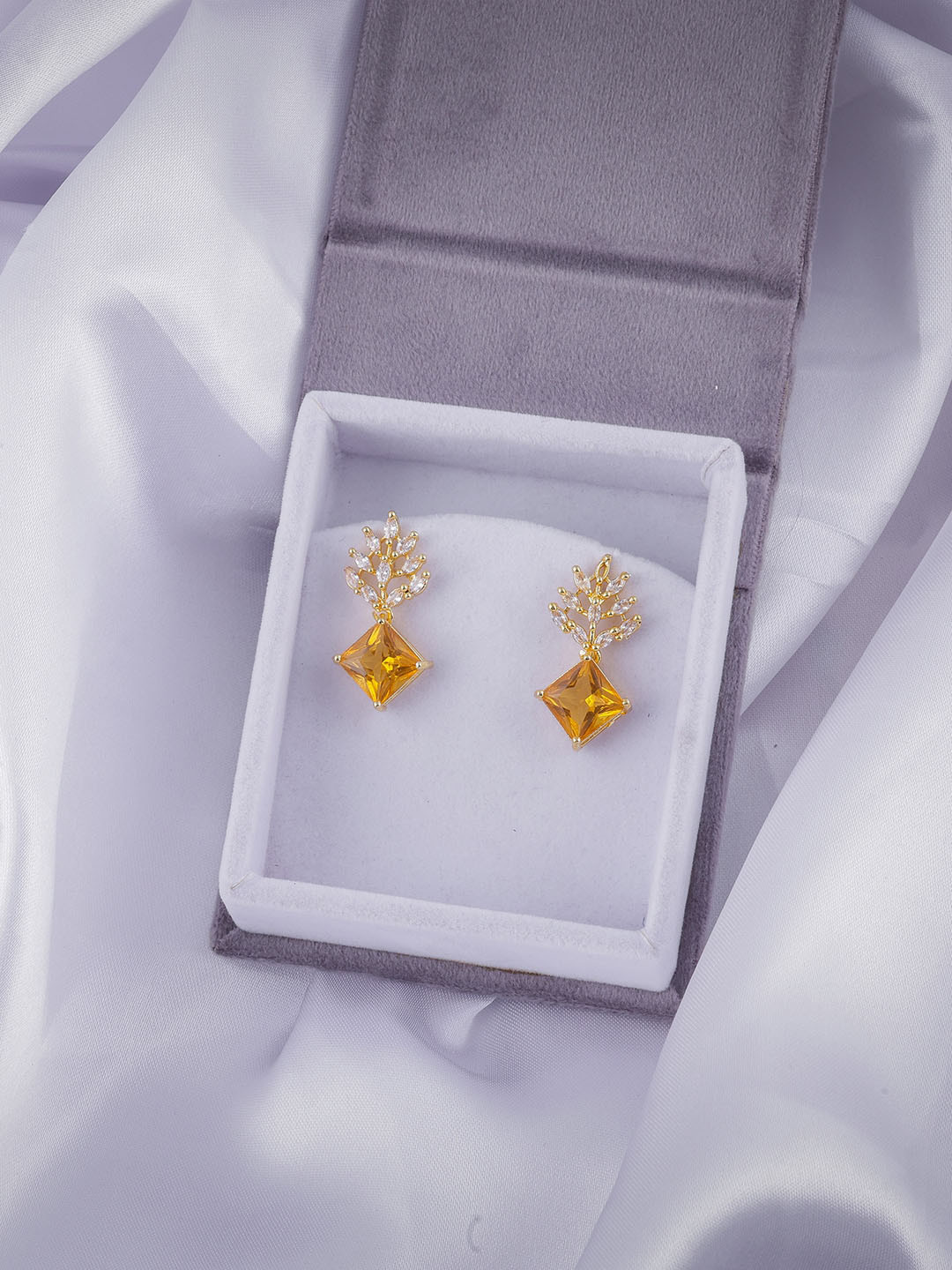 

Brandsoon Orange & Gold-Plated Diamond Shaped Drop Earrings