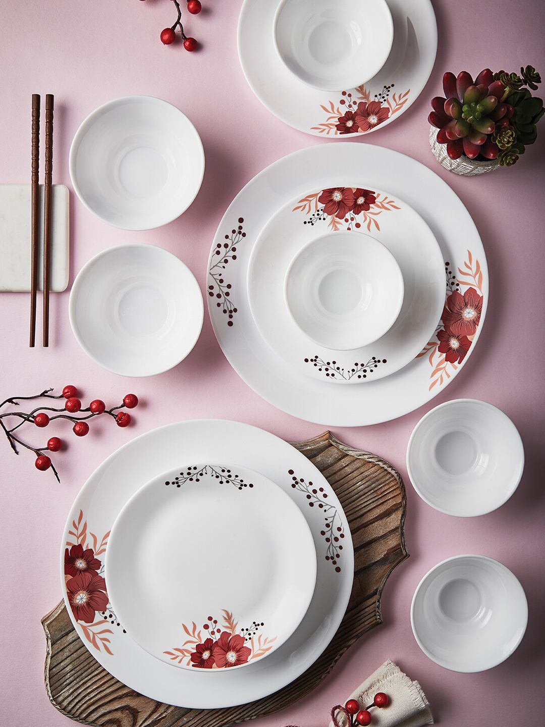 

Larah by BOROSIL Tiara Paradise White 13 Pieces Printed Opalware Glossy Dinner Set