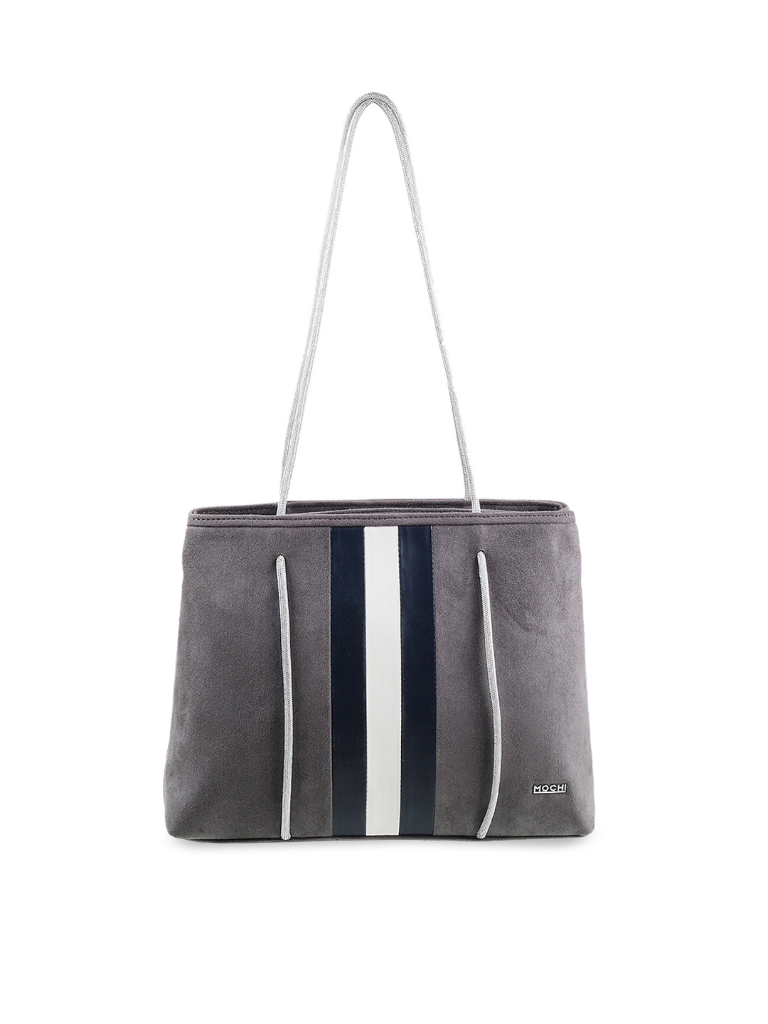 

Mochi Grey Striped Suede Structured Shoulder Bag