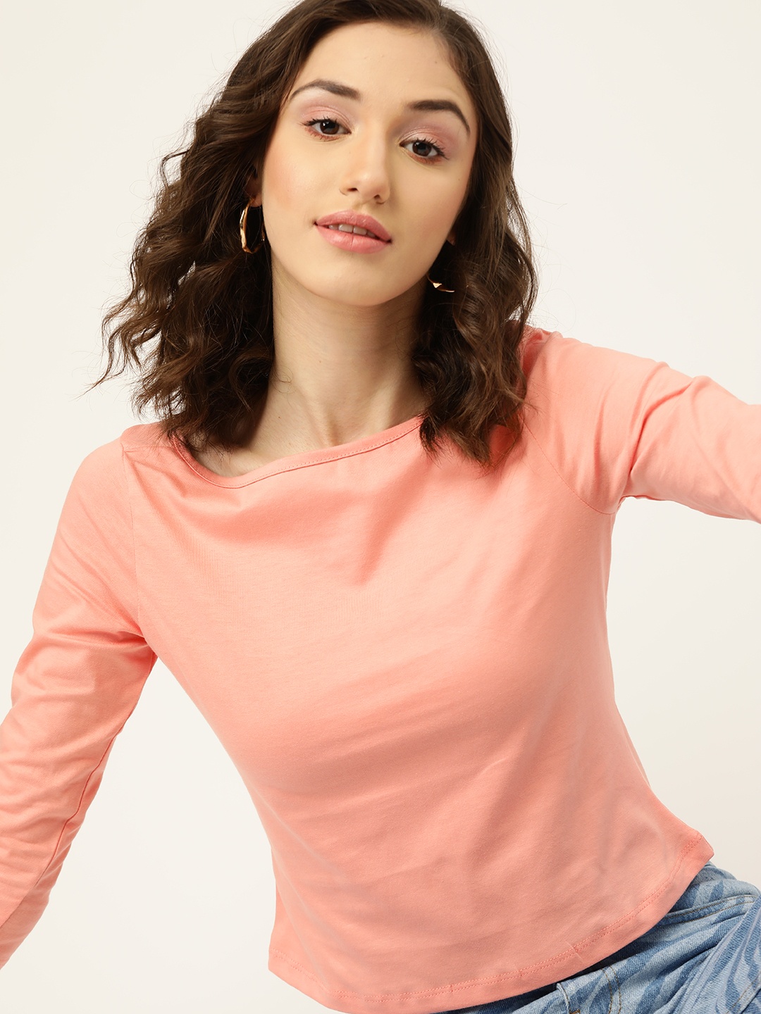 

DressBerry Women Peach-Coloured Solid Pure Cotton T-shirt