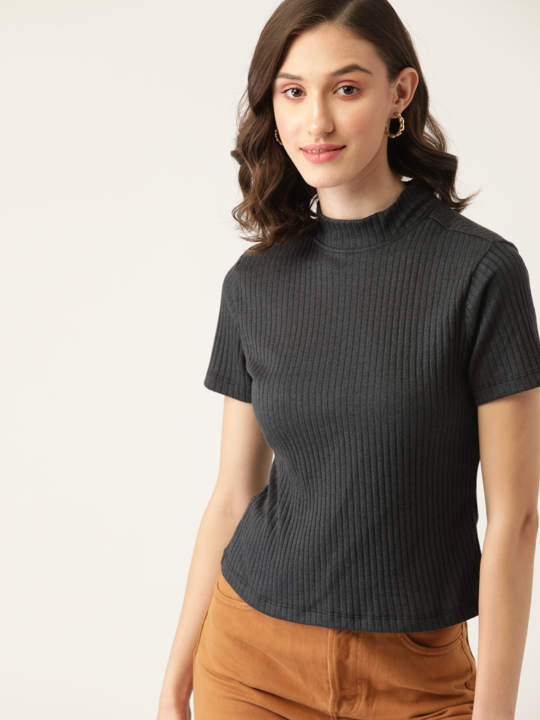

DressBerry Charcoal Self Design Top