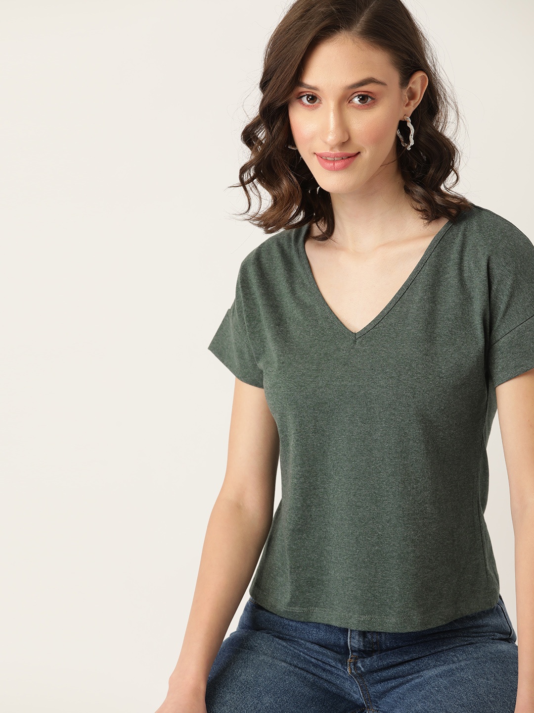 

DressBerry Olive Green Solid Top