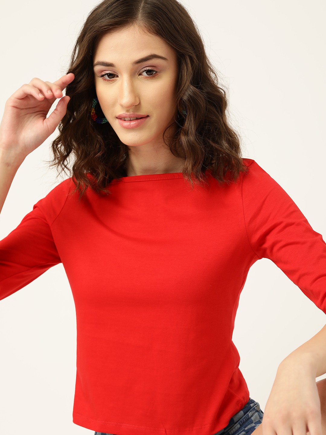 

DressBerry Women Red Solid Pure Cotton T-shirt