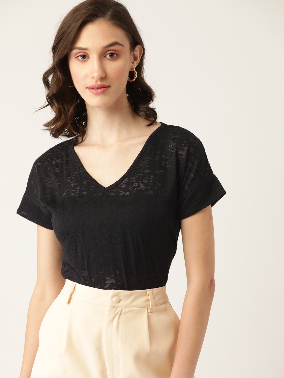 

DressBerry Black Self Design Top