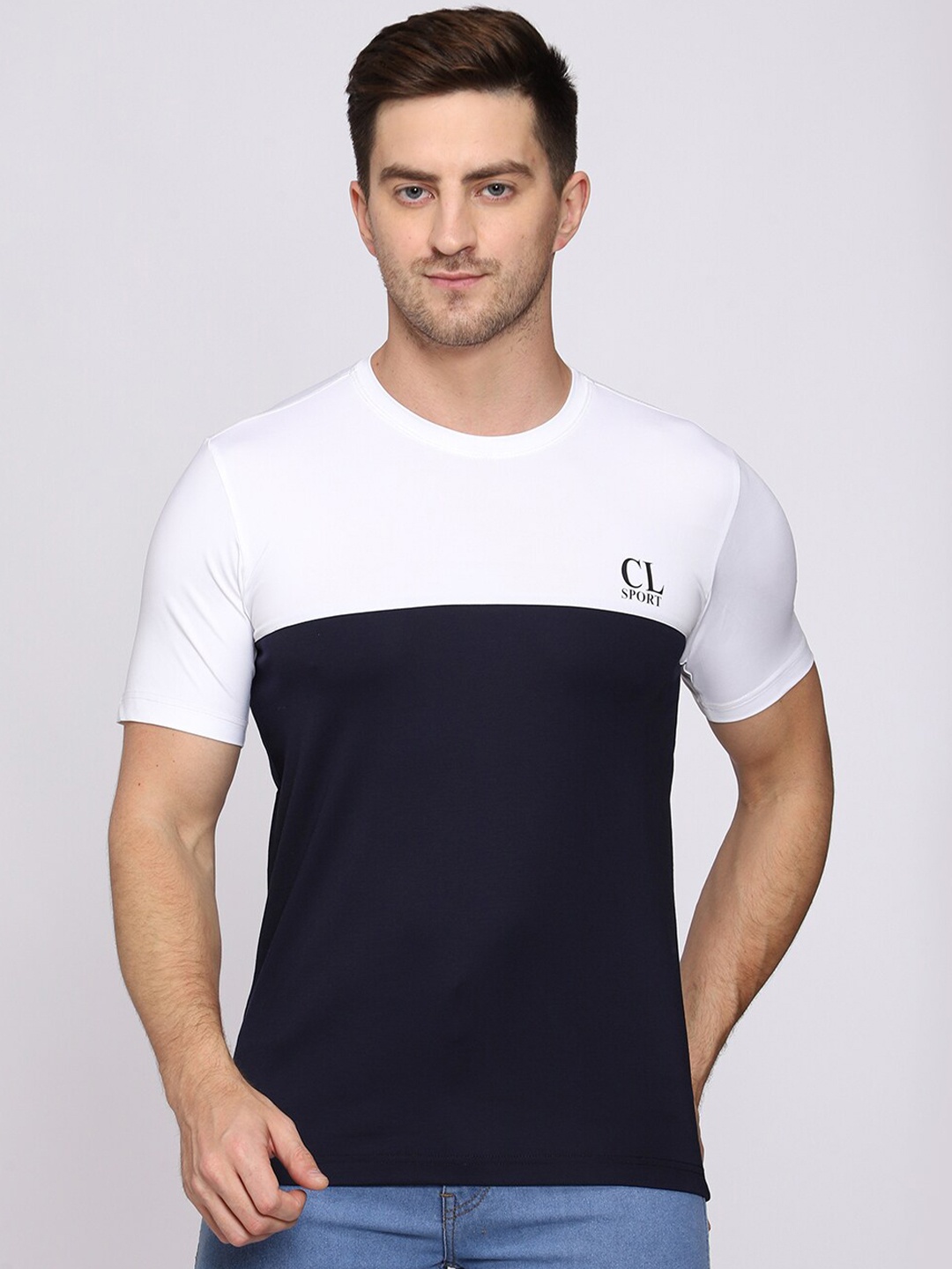 

CL SPORT Men White Colourblocked T-shirt
