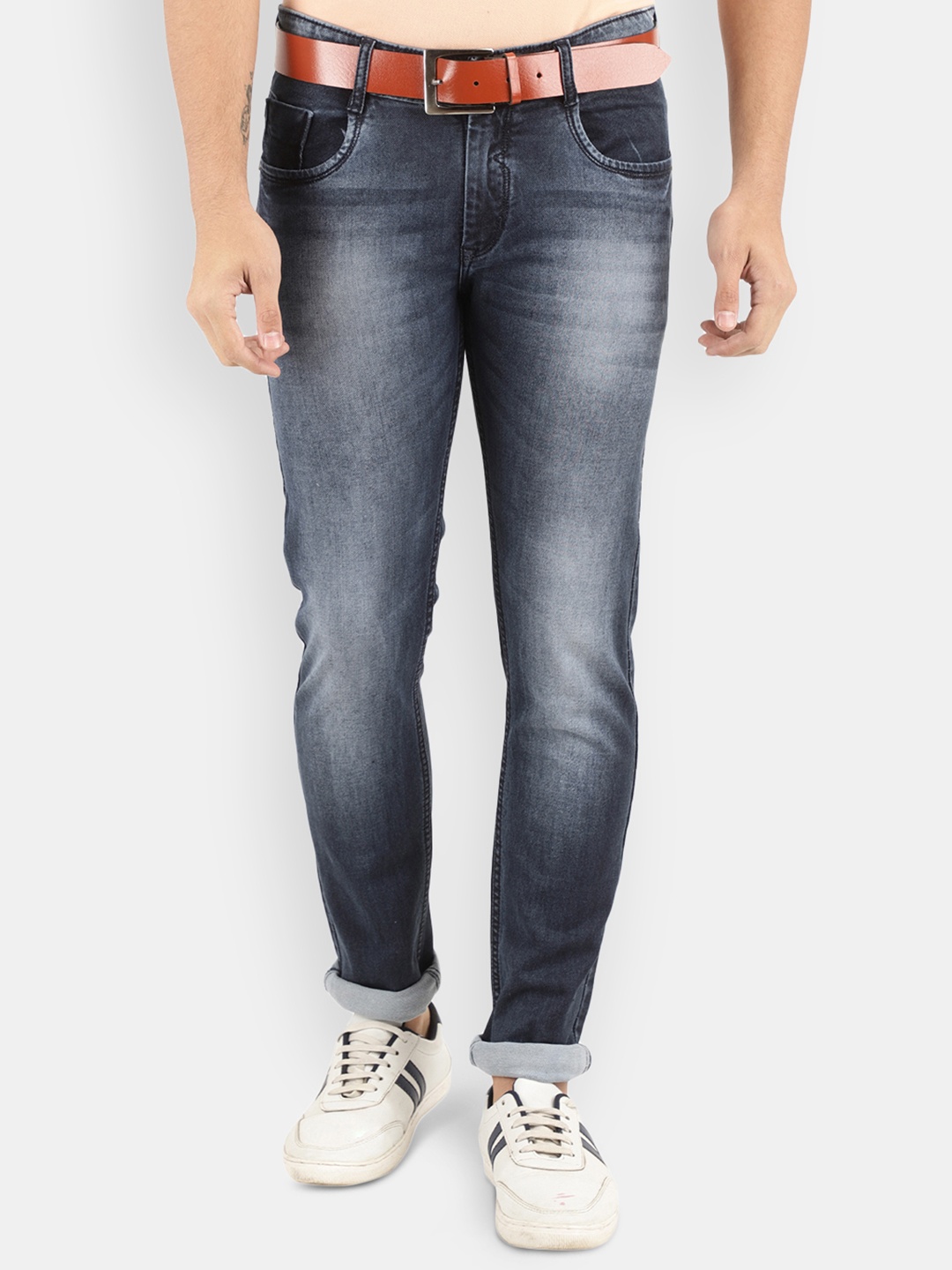 

V-Mart Men Navy Blue Slim Fit Mildly Distressed Heavy Fade Stretchable Jeans