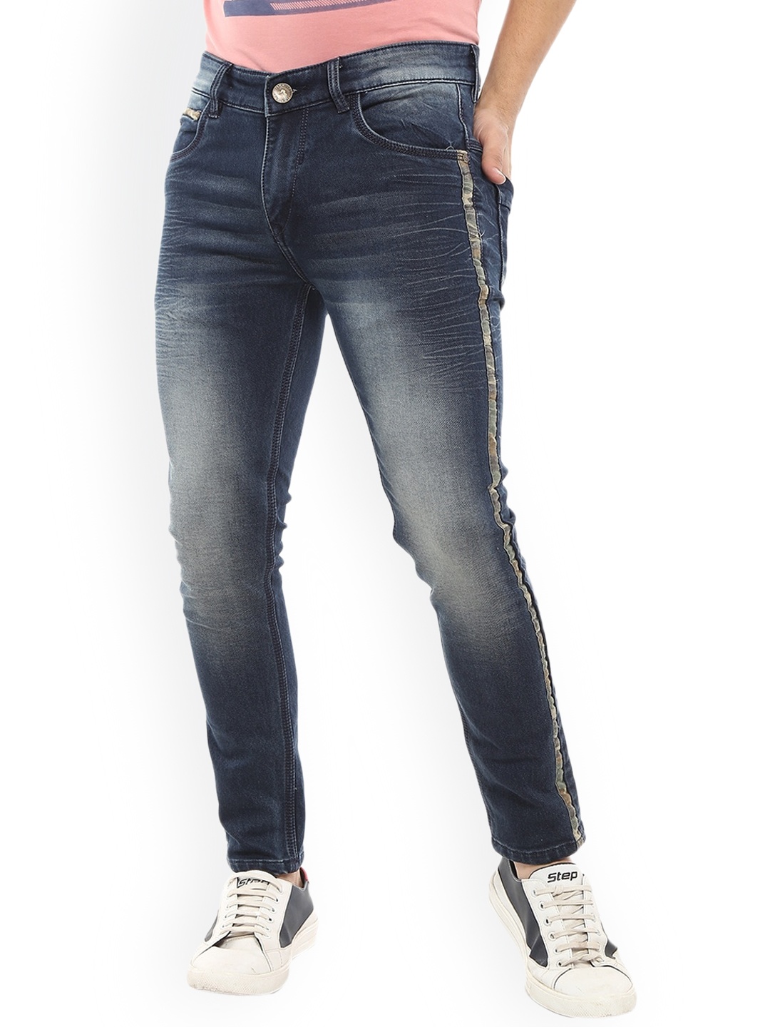 

V-Mart Men Blue Low Distress Heavy Fade Stretchable Cotton Jeans, Turquoise blue