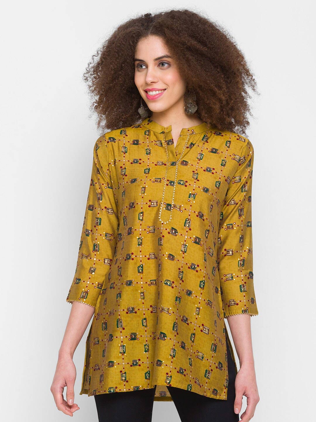 

TANKHI Mustard & Green Modal Printed Tunic