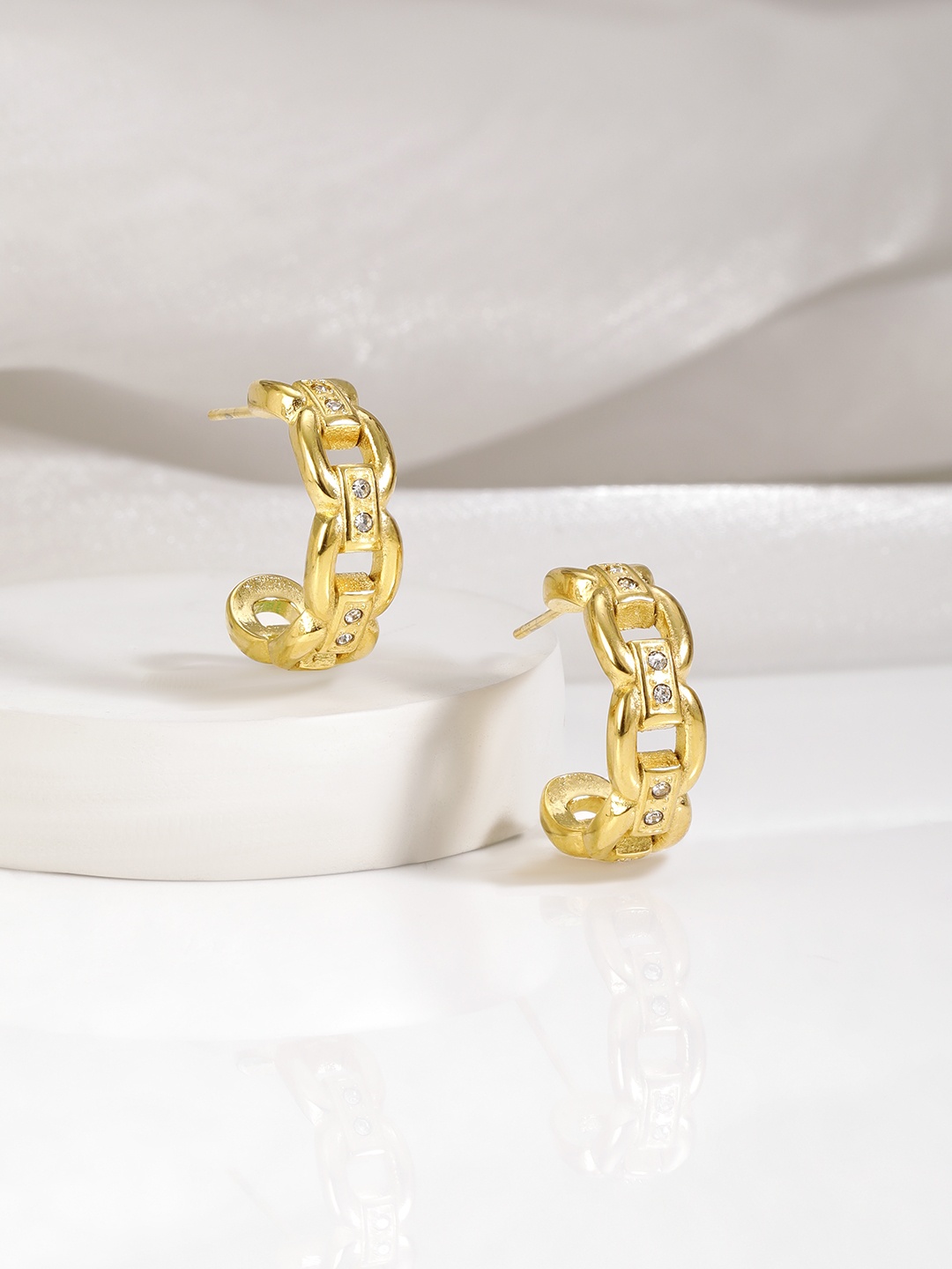 

Rubans Voguish 18K Gold Plated AD Studded Tarnish Free Demi-Fine Half Hoop Earrings