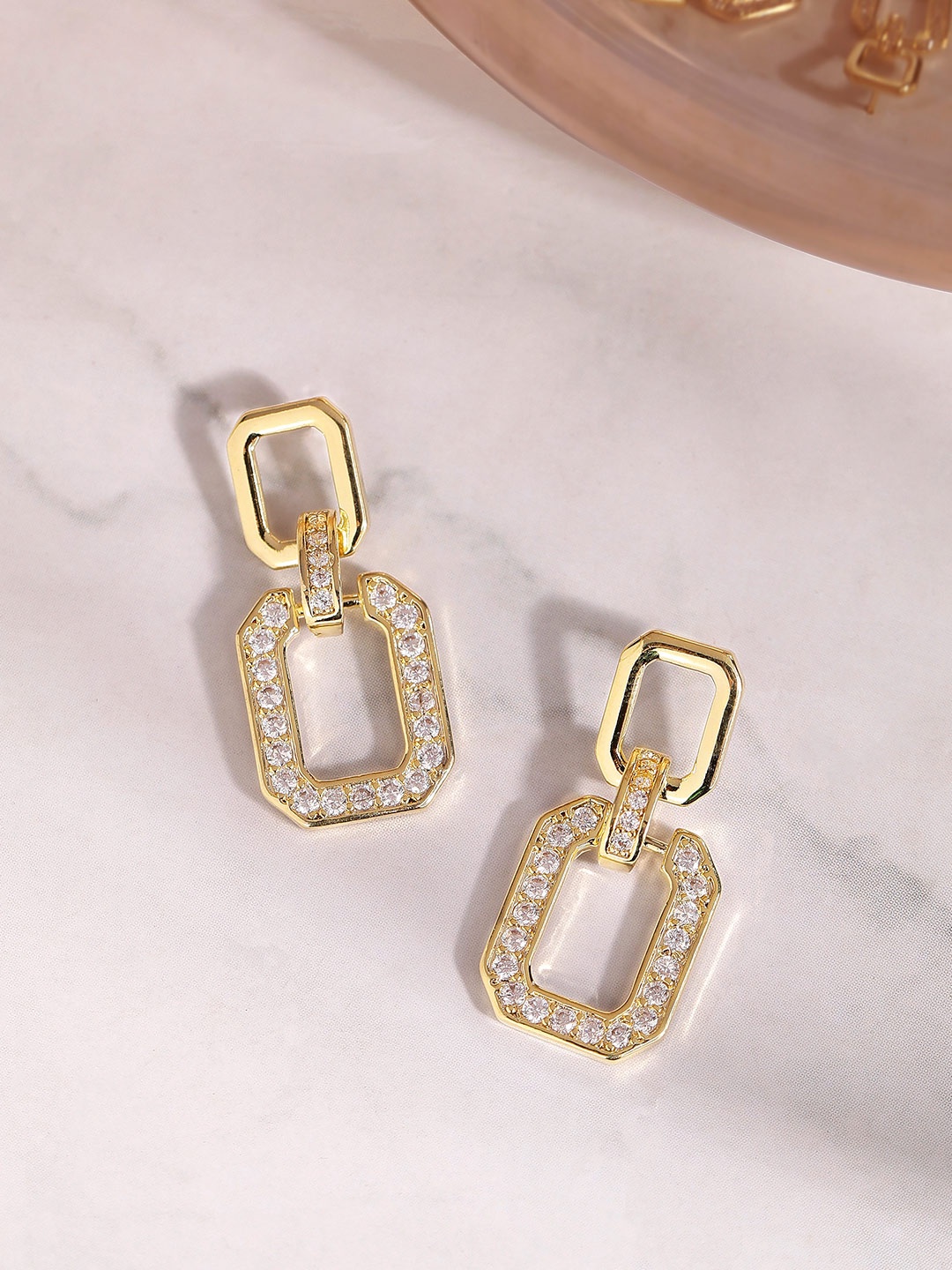 

Rubans Voguish 18K Gold-Plated & White AD Studded Square Drop Earrings