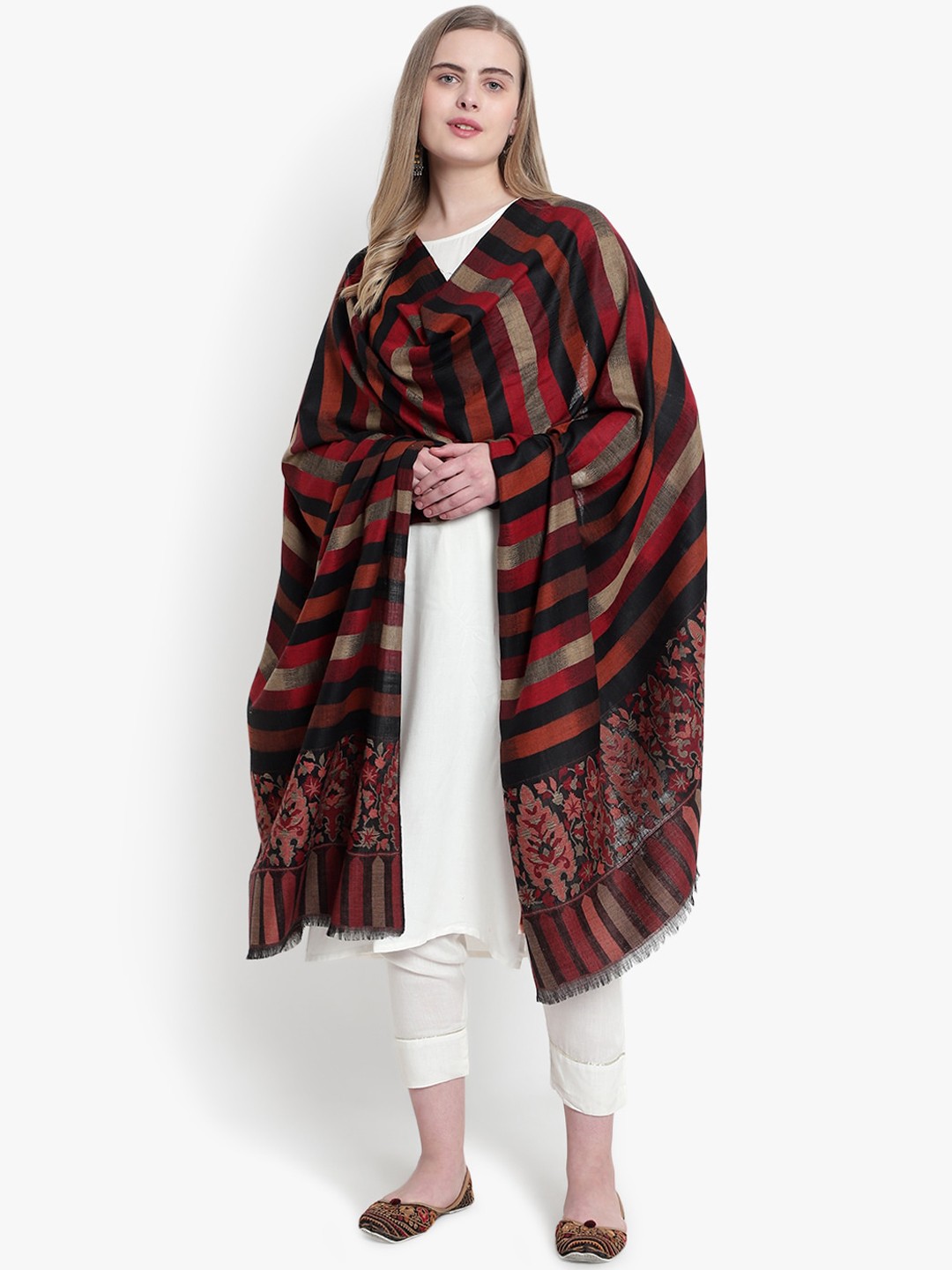 

Mizash Women Black & Maroon Printed Woollen Shawl