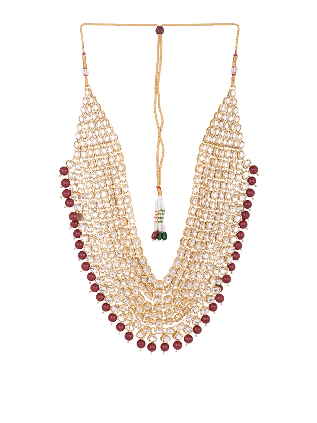 

Arendelle Gold-Plated 8 Layered Red & White Kundan Studded Jewellery Set