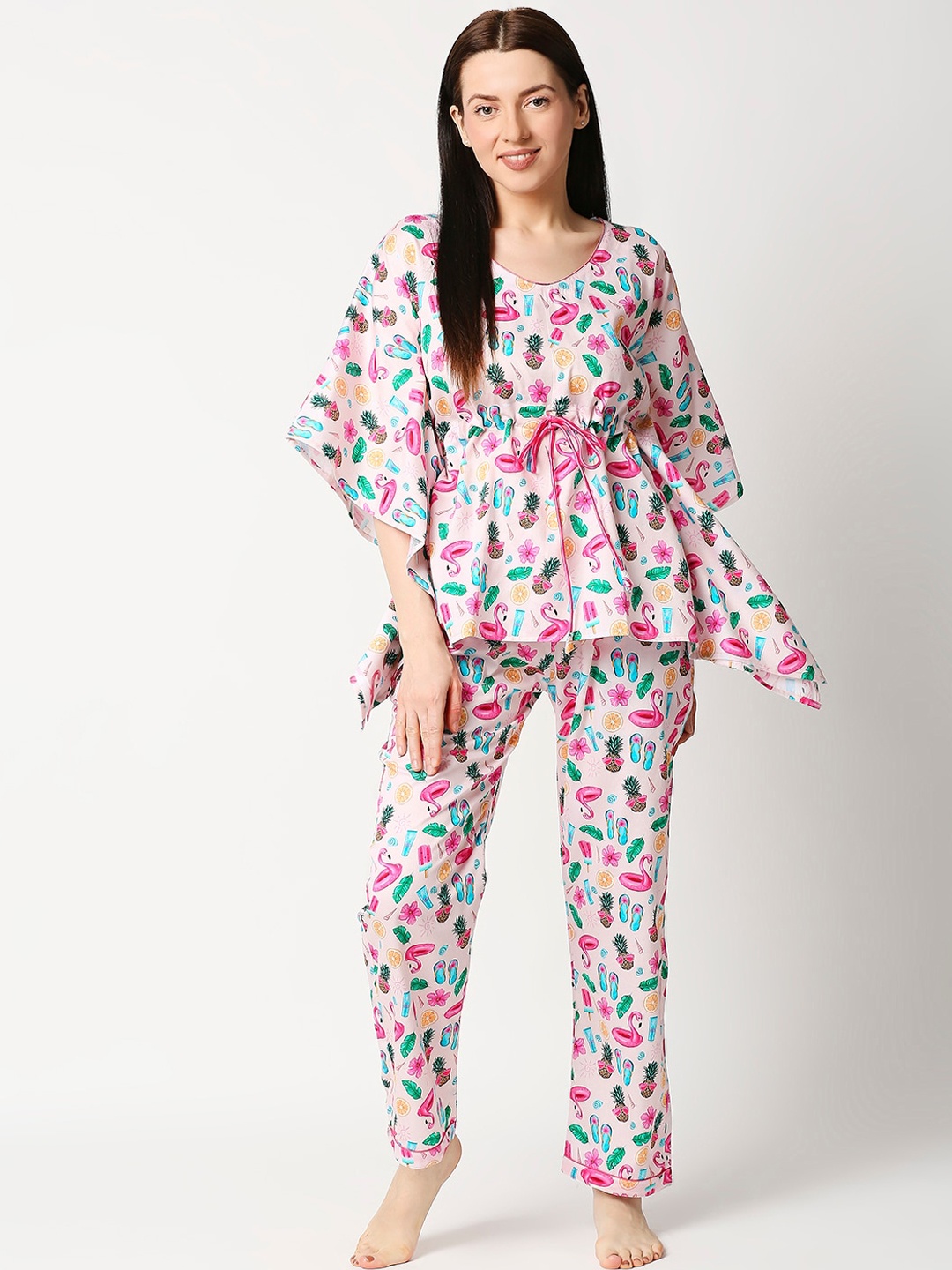 

Pyjama Party Women Pink Graphic Printed Pure Cotton Night suits