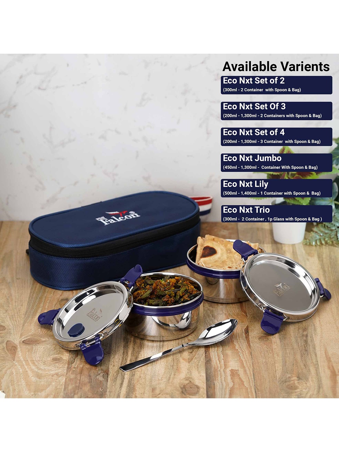 

PDDFALCON Blue & Stainless Steel Insulated Lunch Box 100% leak-proof & airtight Set of 2