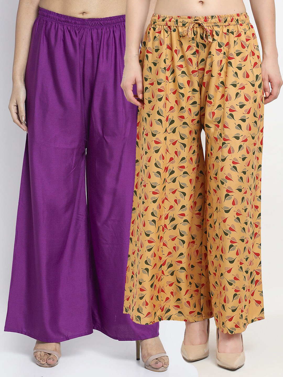 

Jinfo Women Pack of 2 Printed Flared Knitted Ethnic Palazzos, Purple