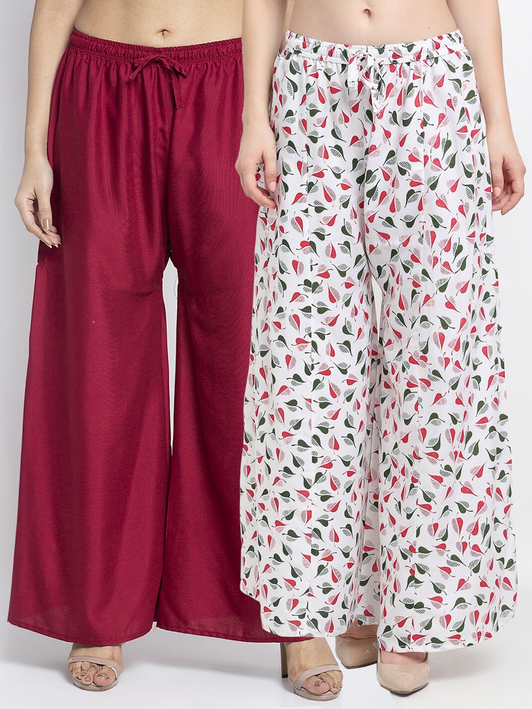 

Jinfo Women Pack of 2 Floral Printed Flared Ethnic Palazzos, Maroon