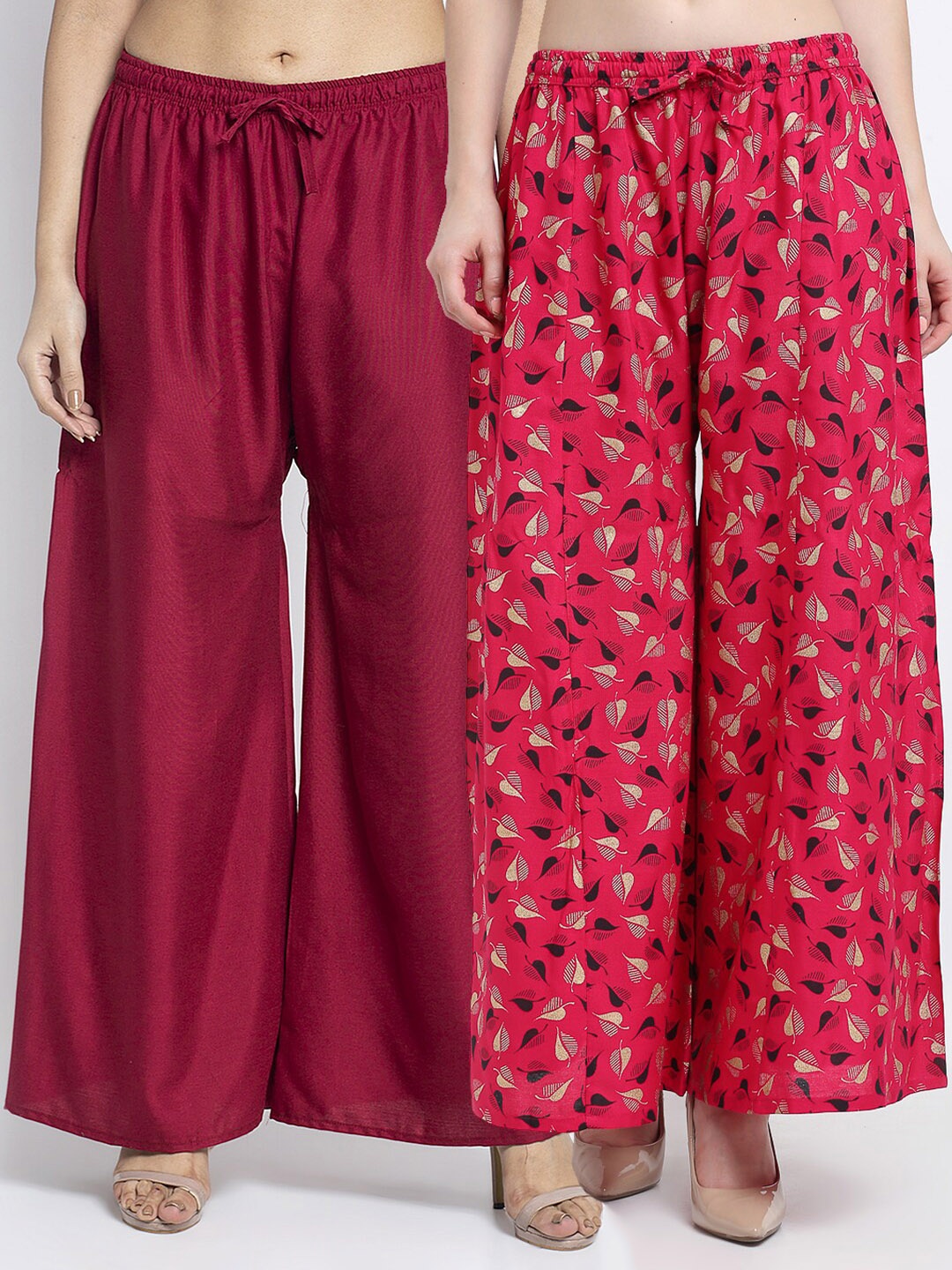 

Jinfo Women Set Of 2 Maroon & Pink Flared Ethnic Palazzos