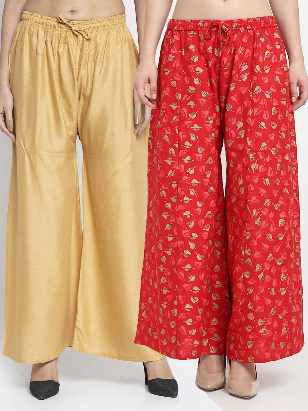 

Jinfo Women Beige & Red Pack Of 2 Printed Knitted Ethnic Palazzos