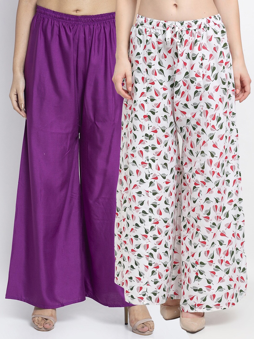 

Jinfo Women Pack of 2Floral Printed Flared Ethnic Palazzos, Purple