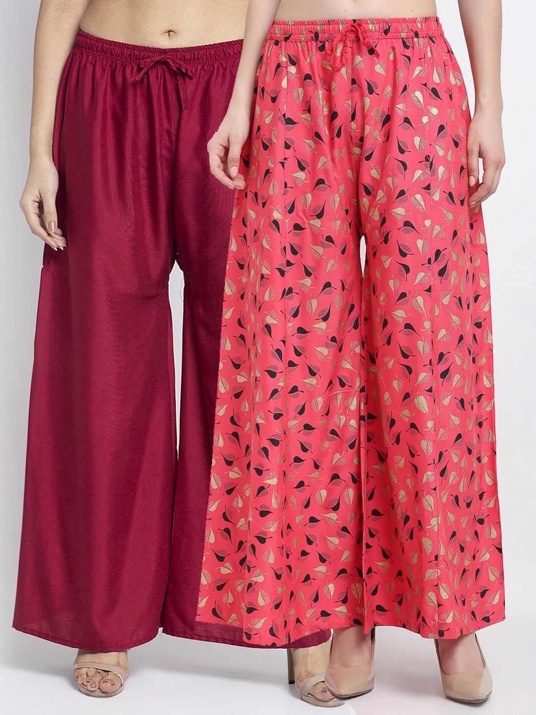 

Jinfo Women Pack Of 2 Maroon & Orange Printed Palazzos