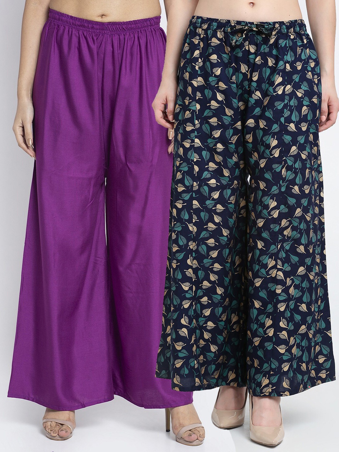 

Jinfo Women Pack of 2 Printed Flared Knitted Ethnic Palazzos, Purple