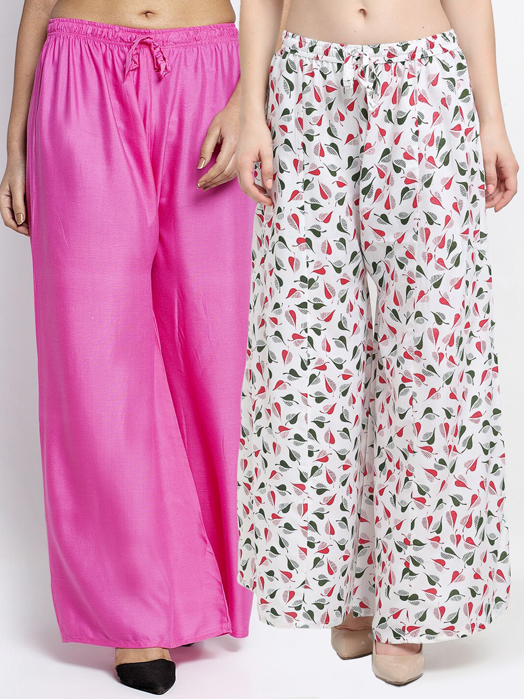 

Jinfo Women Pink & White 2 Flared Ethnic Palazzos