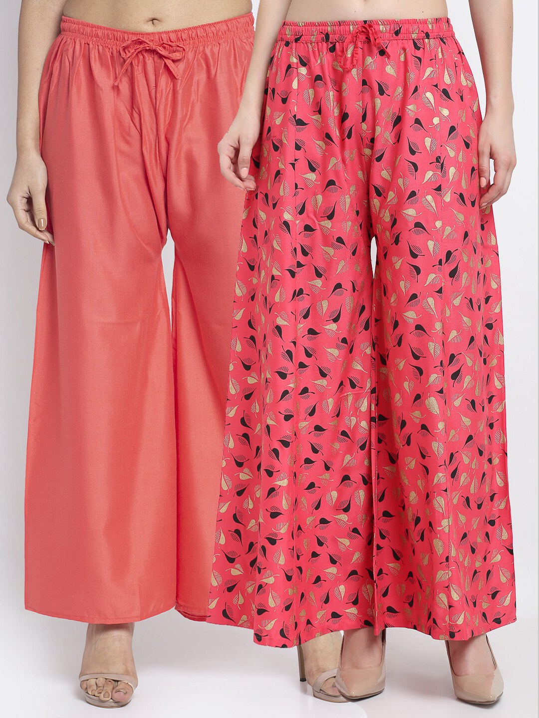 

Jinfo Women Coral & Magenta 2 Knitted Ethnic Palazzos